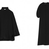 左：9 Basic Silk Open Back Top （サイズ：1、2／ブラック) 7万2,600円、 右：10 Basic Silk Multi-Buttoned Crew Neck Dress（サイズ：1、2／ブラック） 11万5,500円