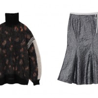 左：Osmanthus Motif Knitted Pullover（サイズ：1、2／ブラック）5万9,400円 右：Osmanthus Motif Jacquard Flared Skirt（サイズ：1、2／ブラック、グレイ) 6万4,900円